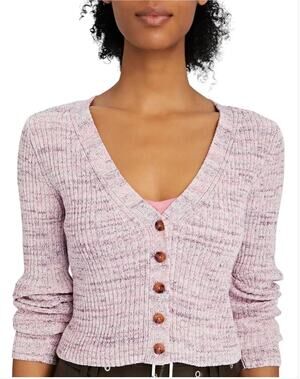 INTERMIX Kiera Marled Knit Pink Cardigan Sweater // M